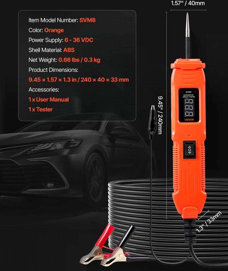 VEVOR Automobilių elektros grandinės testeris 6–36 DCV