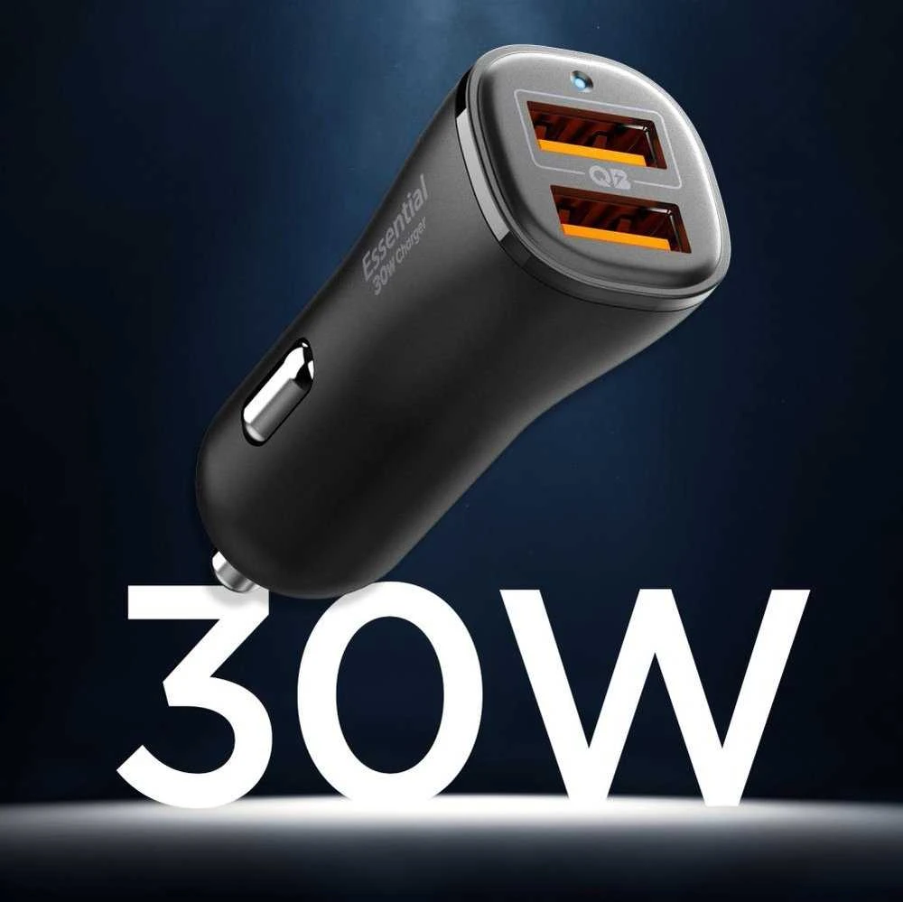 Juodas 30W 2xUSB-A automobilinis įkroviklis „Spigen Essential EV302”