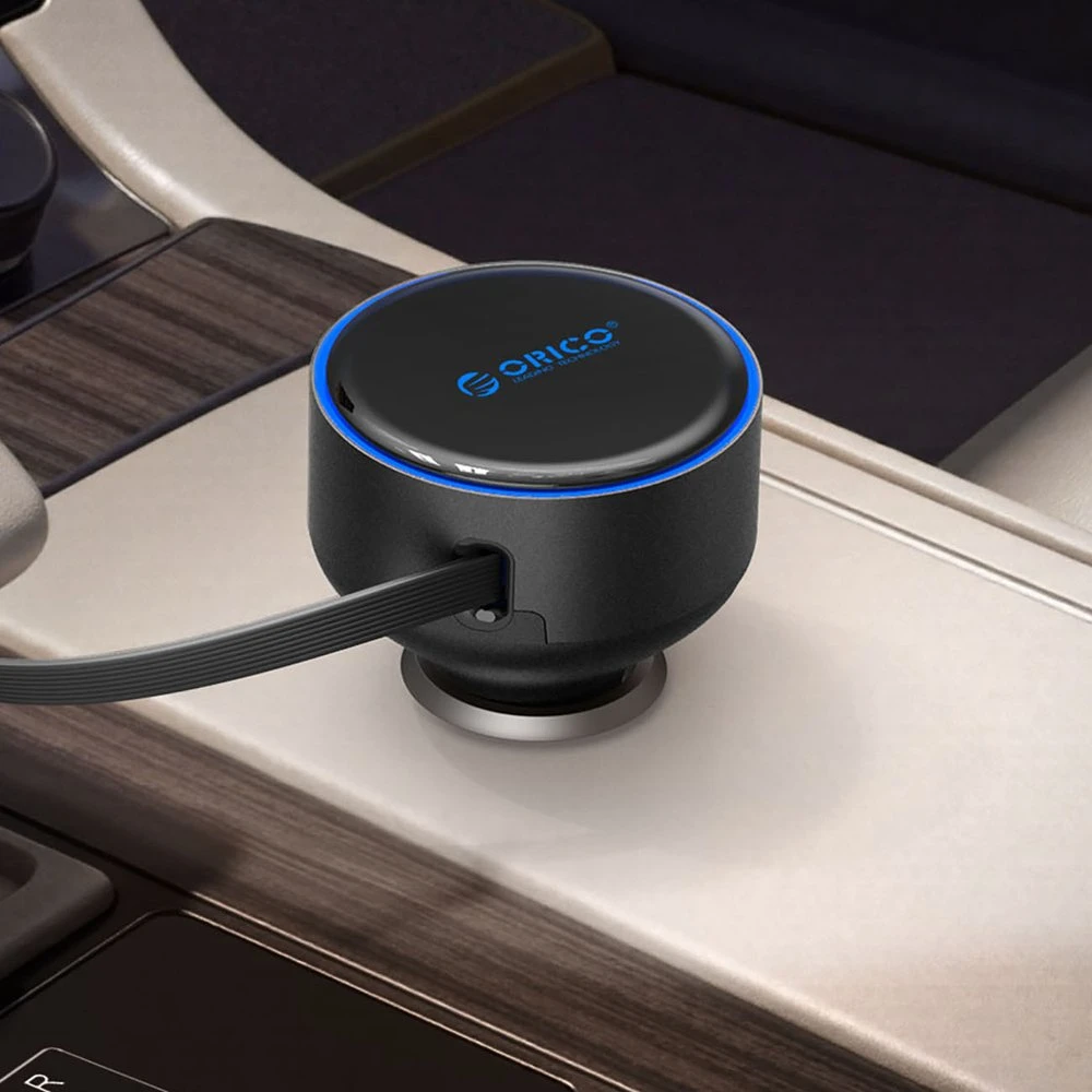 Automobilinis įkroviklis Orico FC-60-2C 60 W su USB-C įtraukiamu laidu, juodas