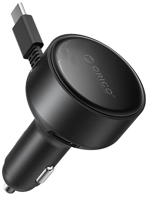 Automobilinis įkroviklis Orico FC-60-2C 60 W su USB-C įtraukiamu laidu, juodas