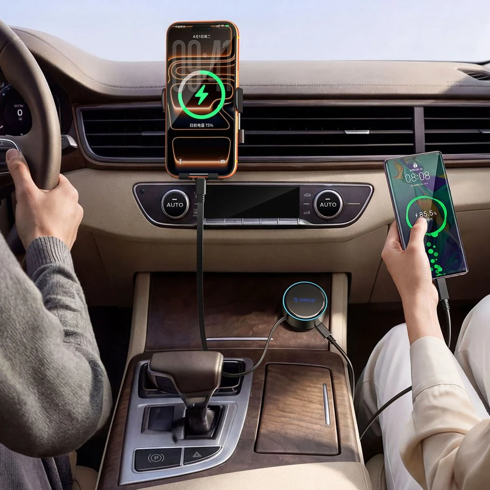 Automobilinis įkroviklis Orico FC-60-2C 60 W su USB-C įtraukiamu laidu, juodas