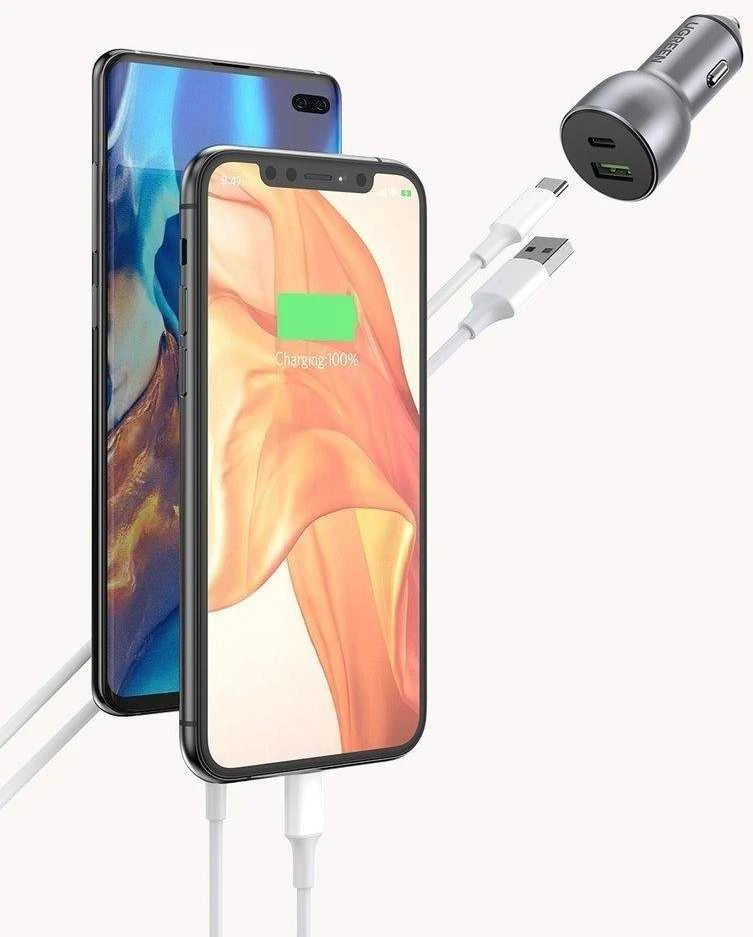Automobilinis įkroviklis Ugreen CD213 USB-C/USB-A 36W pilkas