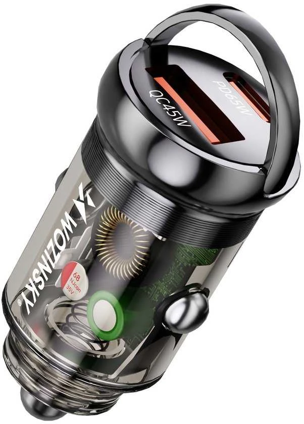 Wozinsky 65W automobilinis įkroviklis USB-C PD 65W / USB-A 45W QC 3.0 – juodos spalvos