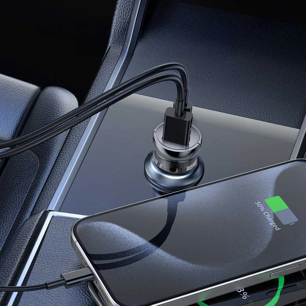 Wozinsky 65W automobilinis įkroviklis USB-C PD 65W / USB-A 45W QC 3.0 – juodos spalvos