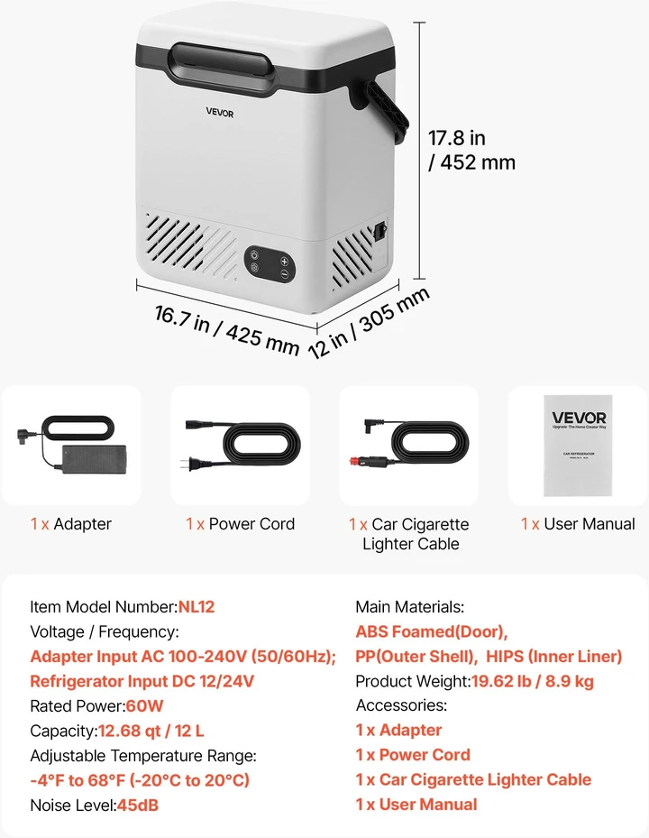 VEVOR 12 V automobilinis šaldytuvas 12 L