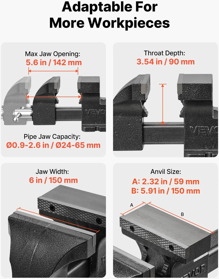 Automobilinis spaustuvas VEVOR CZ06, 150 mm žiočių plotis