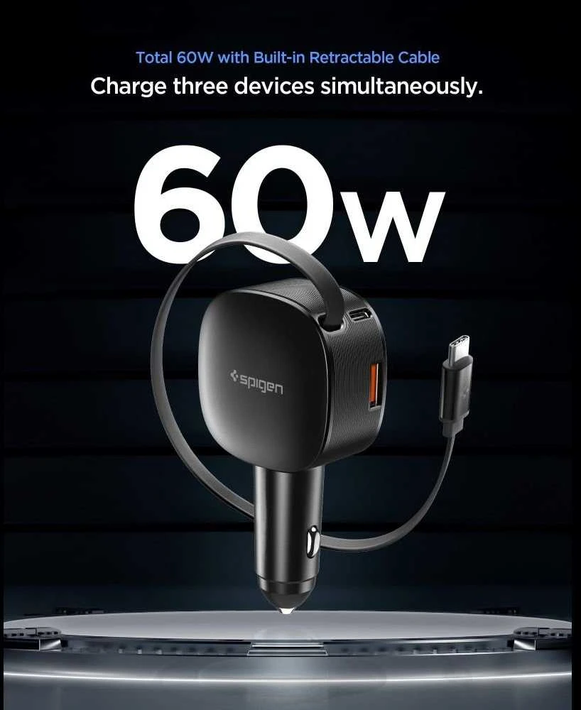 Automobilinis įkroviklis Spigen Essential 60W Car Charger EV603BT, juodas