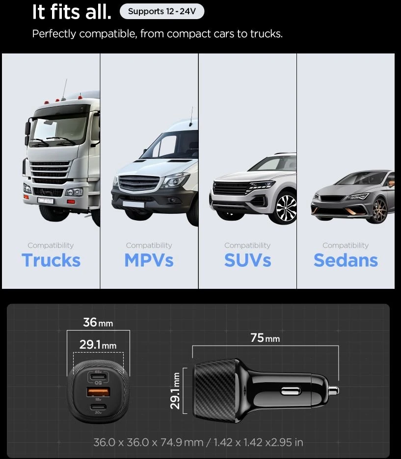 Spigen Essential 113W automobilinis įkroviklis EV1133, juodas