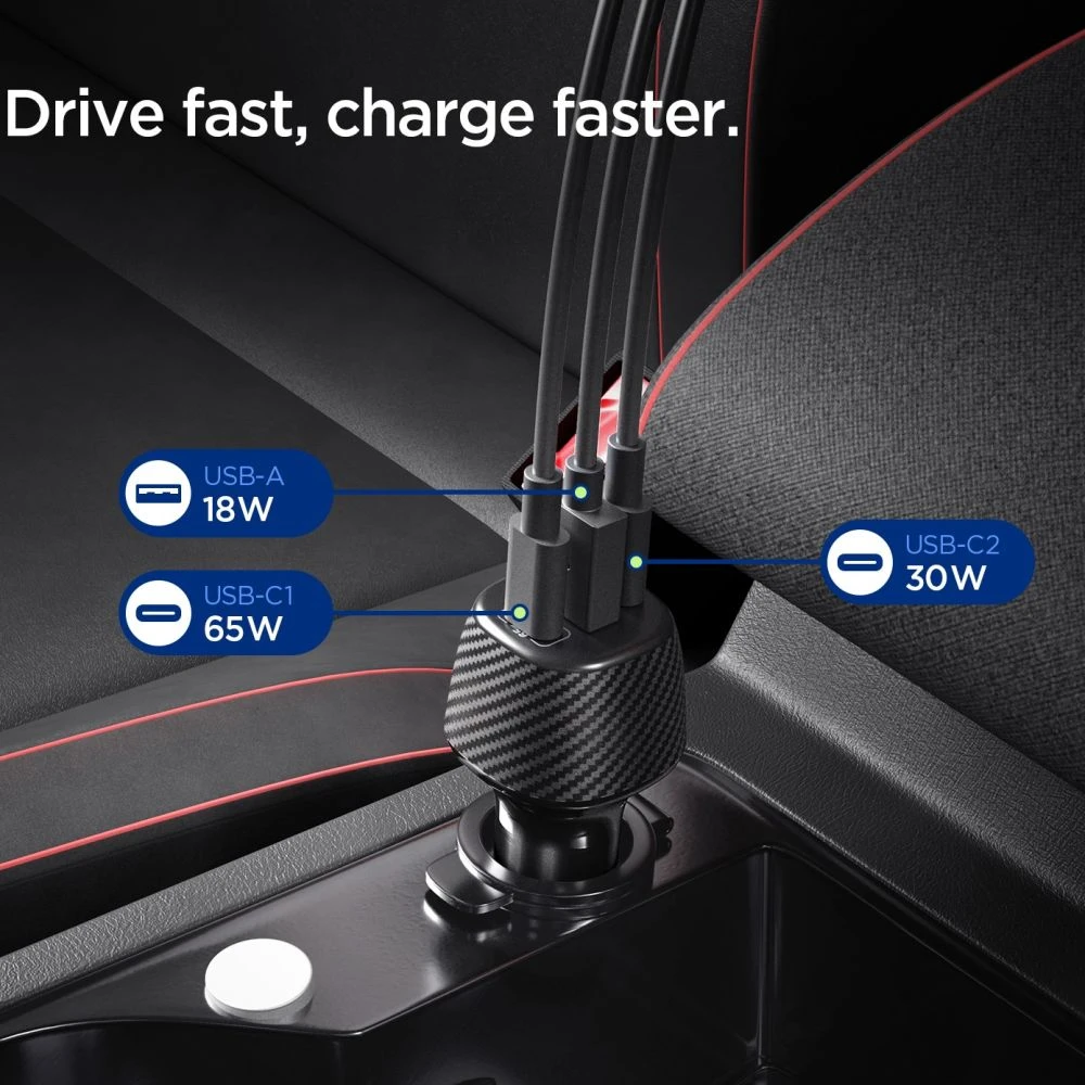 Spigen Essential 113W automobilinis įkroviklis EV1133, juodas