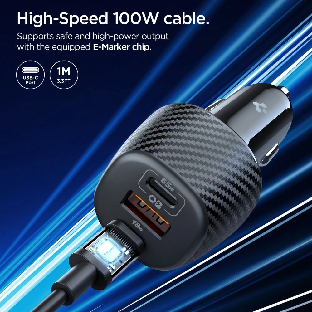 Spigen Essential 113W automobilinis įkroviklis EV1133, juodas