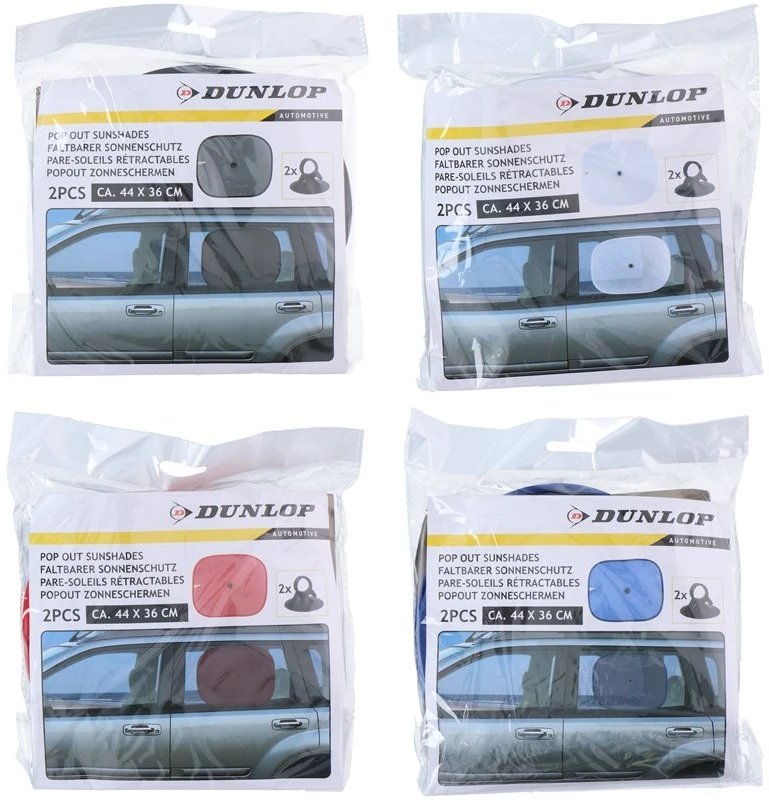 Dunlop – nuo saulės apsaugantis skydelis automobilio šoniniams langams 36x44 cm, 2 vnt. (raudonas)