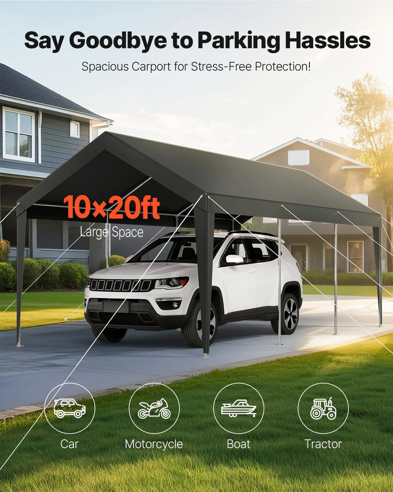 VEVOR Automobilio pastogė 3 x 6 m pilka