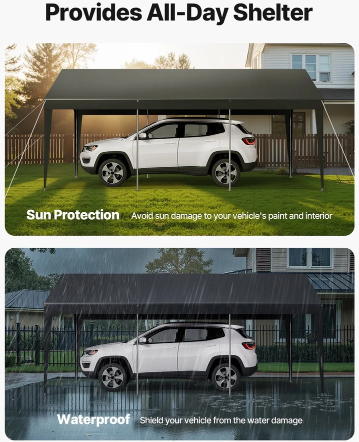 VEVOR Automobilio pastogė 3 x 6 m pilka