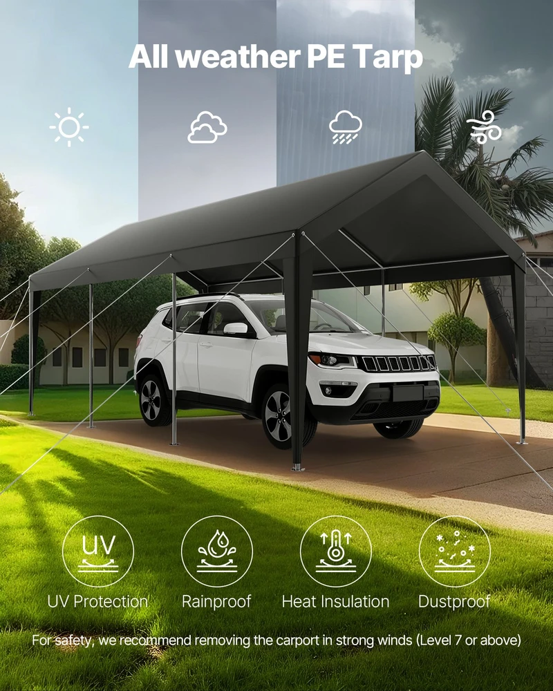 VEVOR Automobilio pastogė 3 x 6 m pilka