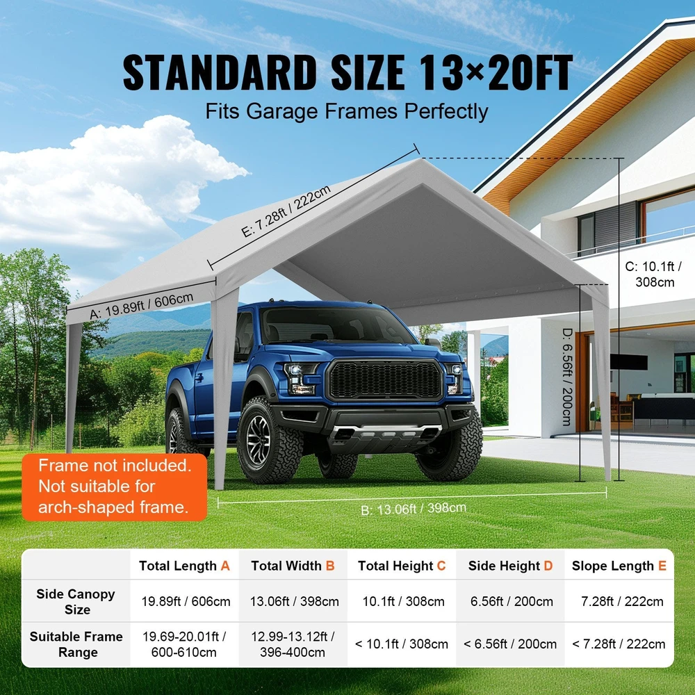 VEVOR Pakeičiamas automobilių stoginės tentas 396 x 610 cm, pilkas