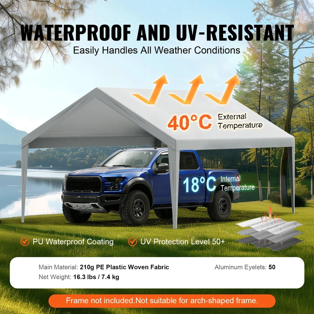 VEVOR Pakeičiamas automobilių stoginės tentas 396 x 610 cm, pilkas