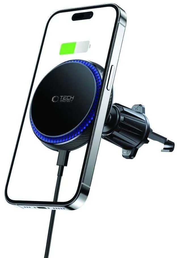 Magnetic MagSafe Automobilinis laikiklis Wireless Charging 15W for Vent Car Tech-Protect mm15W-V4 juodos spalvos
