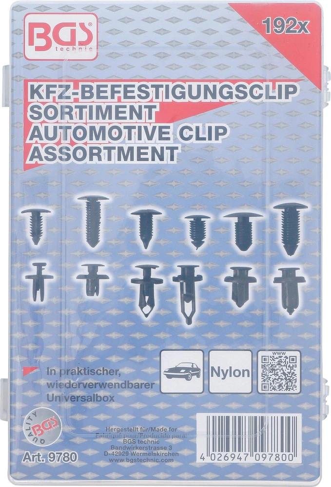AUTOMOBILIŲ TVIRTINIMO SĄVARŽŲ RINKINYS | UNIVERSALUS | 192 VNT. (9780)
