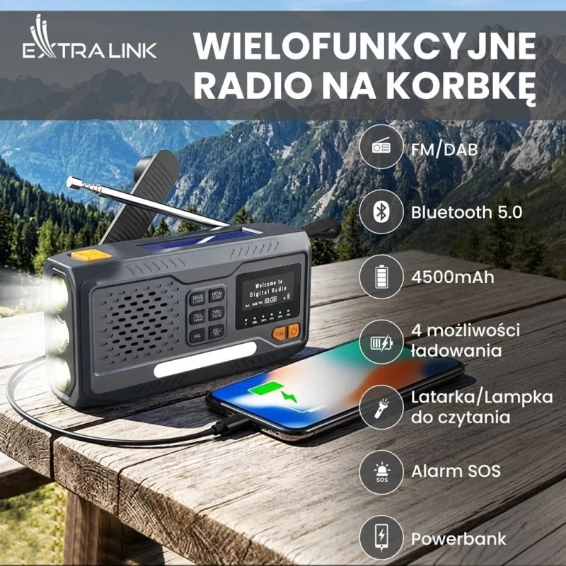 Avarinis radijas Extralink BT-4000, 4000 mAh, juodas ir oranžinis