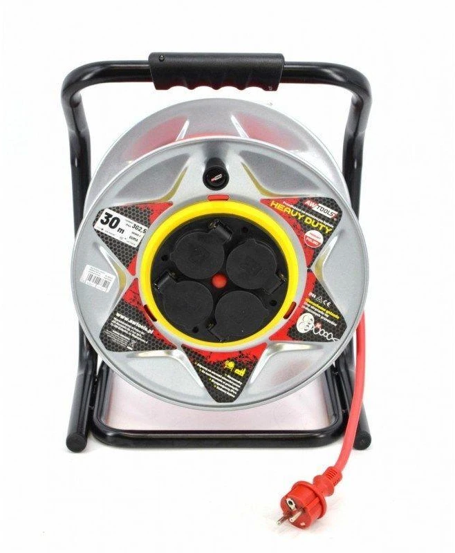 AW-Tools AWTOOLS pratęsimo laidas metalinis būgnas RAUDONAS HEAVY DUTY 50m 3x1,5 mm 16A / 3680W / IP44