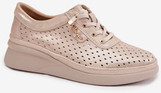 Ażurowi odiniai moteriški loafers Vinceza 79603 auksinės spalvos