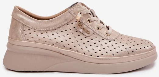 Ażurowi odiniai moteriški loafers Vinceza 79603 auksinės spalvos