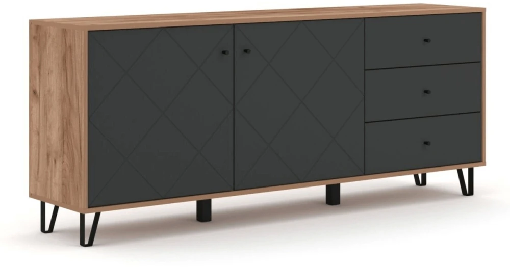 Mebel Elite Komoda BACARDI, 183 cm, ąžuolo „Craft Tobacco“ ir grafito spalvų