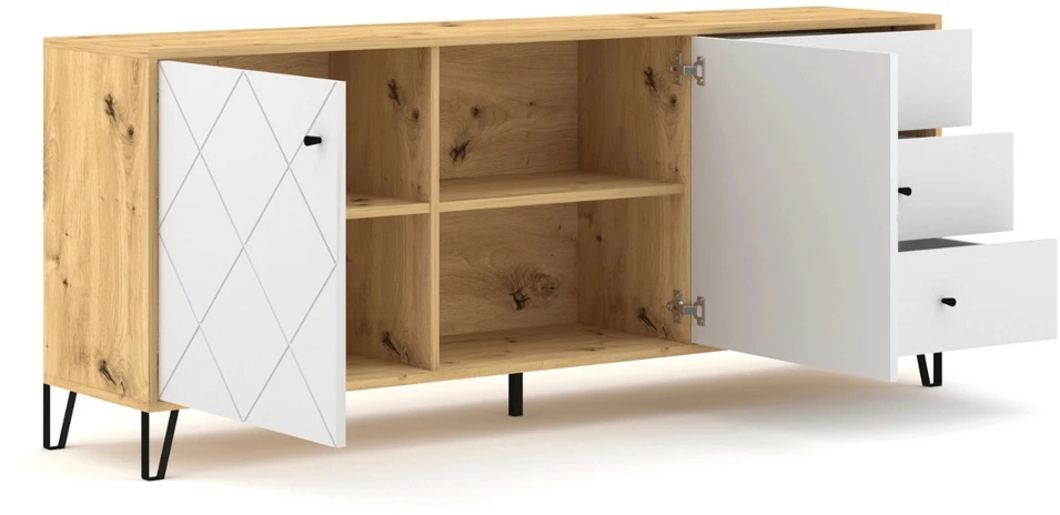 Mebel Elite Komoda, 183 cm, „Artisan“ ąžuolo ir balta