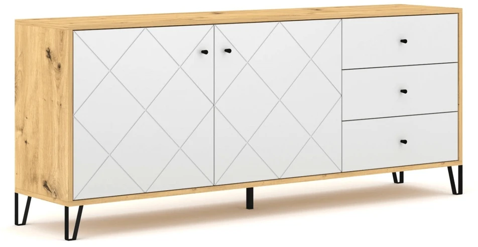 Mebel Elite Komoda, 183 cm, „Artisan“ ąžuolo ir balta