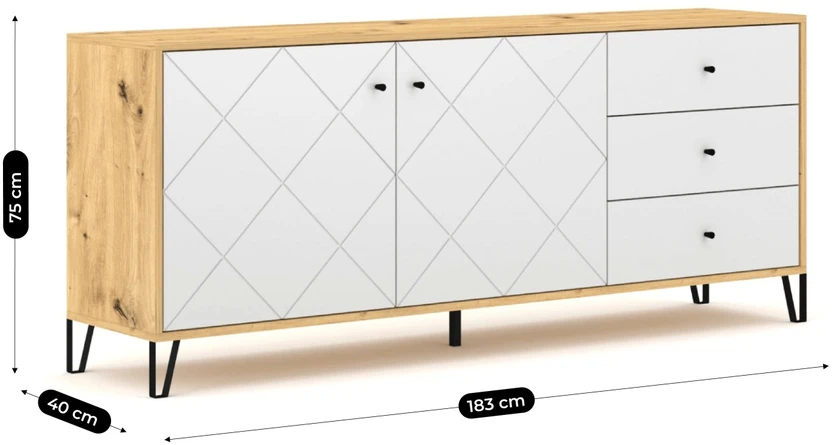 Mebel Elite Komoda, 183 cm, „Artisan“ ąžuolo ir balta