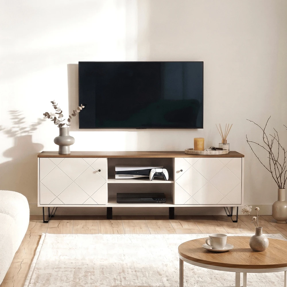 TV staliukas BACARDI TV spintelė svetainei, 183 cm, kašmyras/ąžuolas, Castello Japandi
