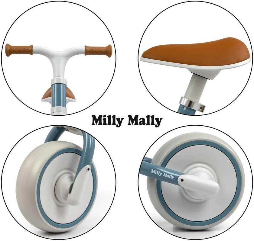 Balansinis dviratukas vaikams mėlynas su patogia sėdyne Milly Mally