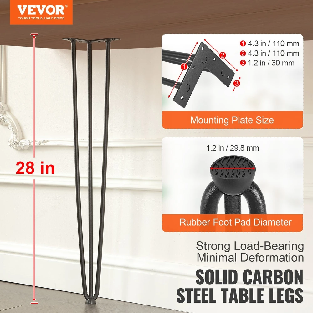 VEVOR Plieninės plaukų smeigtukų stalo kojos 71 cm, 4 vnt.