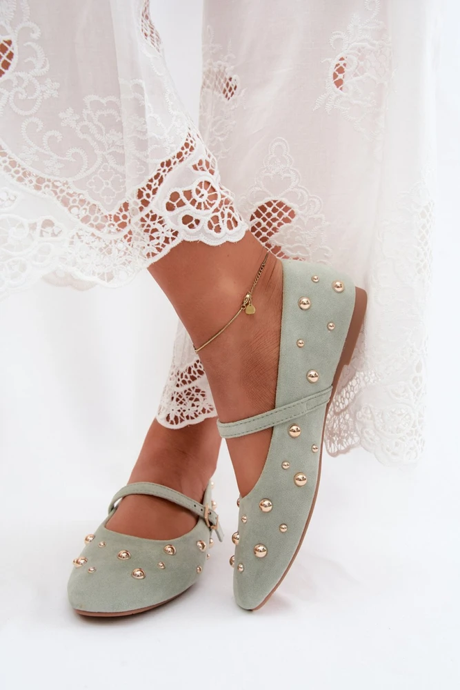 Balerinos su sagtimi ir dekoratyvinėmis detalėmis, mėtų spalvos Step in style