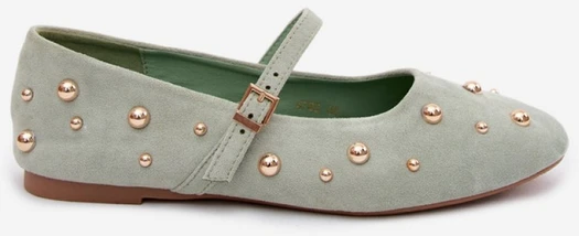 Balerinos su sagtimi ir dekoratyvinėmis detalėmis, mėtų spalvos Step in style