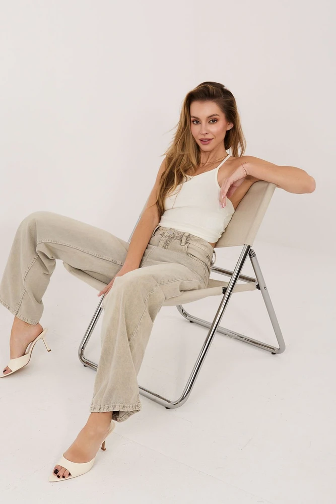 Balta rumbuota crop top palaidinė Sublevel