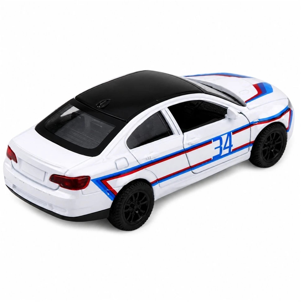 Lean Toys Žaislinis sportinis automobilis su inercine pavara ir atidaromomis durimis, baltas, 12,5 × 5 × 4 cm