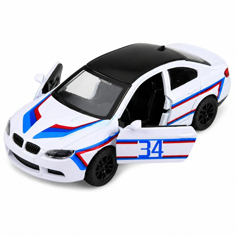 Lean Toys Žaislinis sportinis automobilis su inercine pavara ir atidaromomis durimis, baltas, 12,5 × 5 × 4 cm