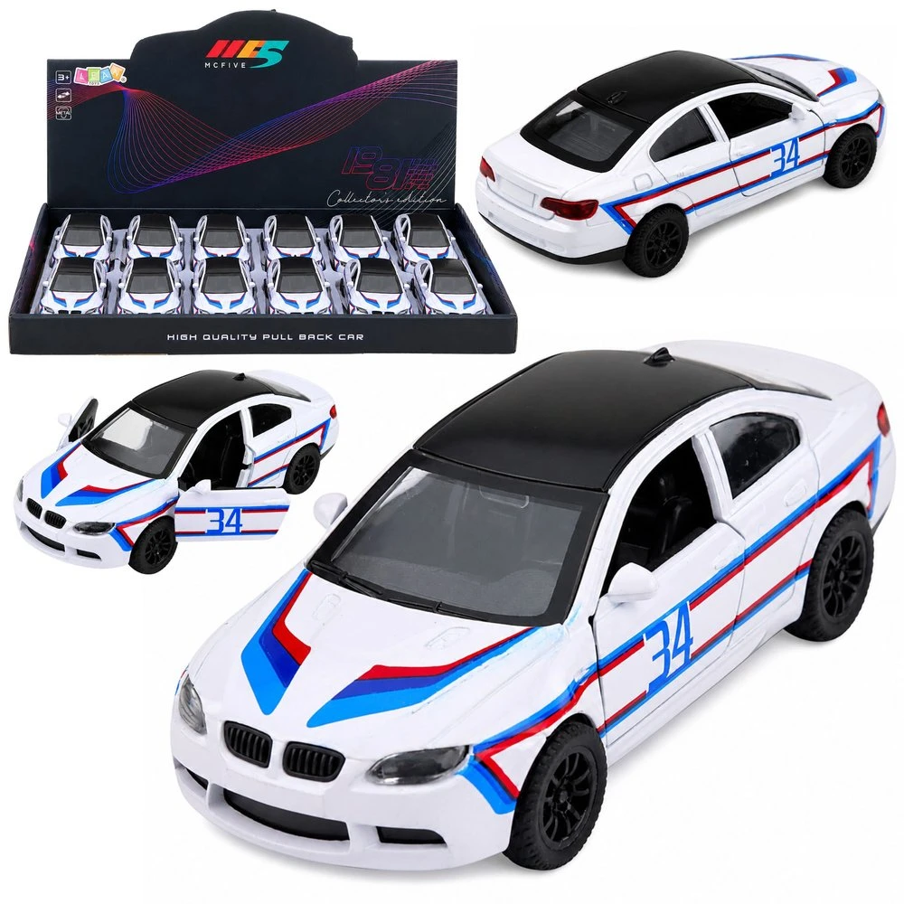 Lean Toys Žaislinis sportinis automobilis su inercine pavara ir atidaromomis durimis, baltas, 12,5 × 5 × 4 cm