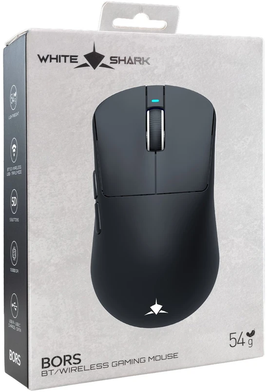 White shark Baltas Shark BORS-B WGM-5021 belaidė žaidimų pelė, juoda