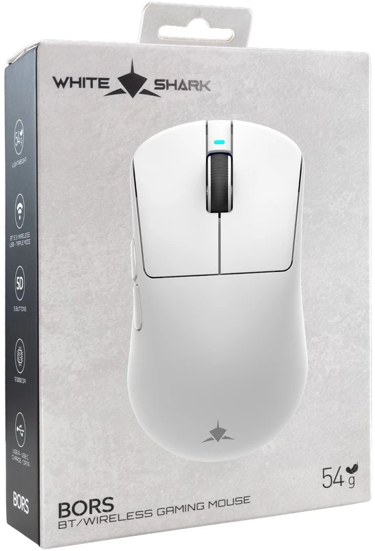 White Shark Baltas Shark BORS-W WGM-5021 belaidė žaidimų pelė, juoda