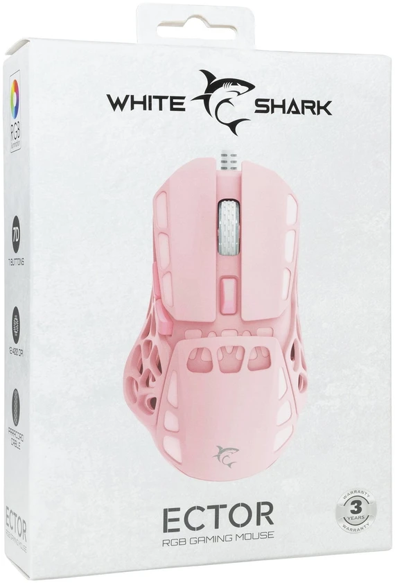 White Shark Baltas Shark ECTOR-P GM-5016 žaidimų pelė, rožinė