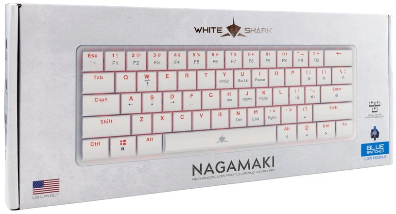 White shark Baltas Shark Nagamaki mechaninė žaidimų klaviatūra, balta