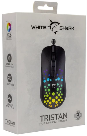 White Shark Baltas Shark TRISTAN-B-2 GM-9004 žaidimų pelė, juoda, RGB