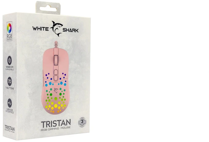 White Shark Baltas Shark TRISTAN-P-2 GM-9004 žaidimų pelė, rožinė RGB