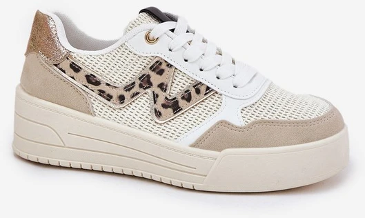 Balti moteriški sportbačiai su platforma ir leopardo raštu