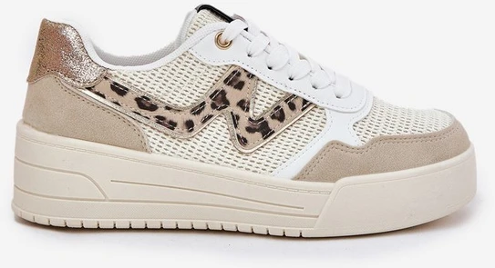 Balti moteriški sportbačiai su platforma ir leopardo raštu