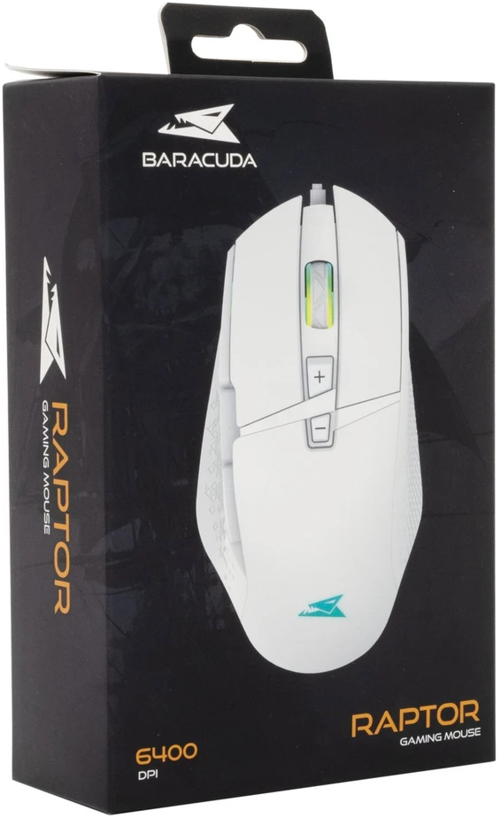 Baracuda Raptor Baltas žaidimų pelė su 8 mygtukais