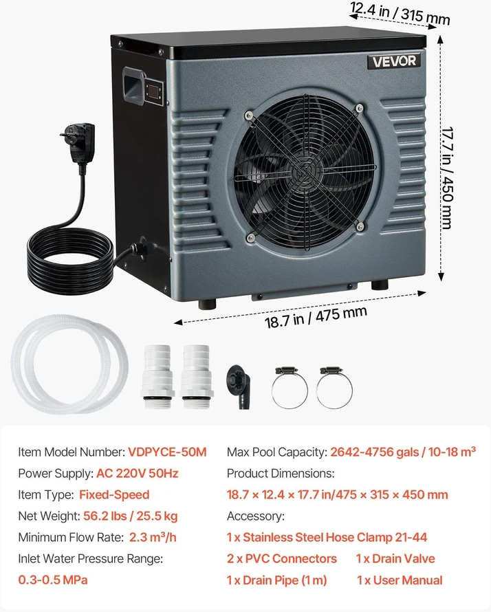 VEVOR 4920 W baseino šilumos siurblys