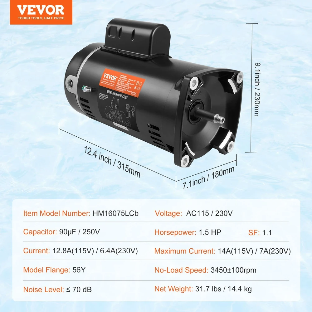 VEVOR Baseino siurblys variklis 1.5 AG 115/230V